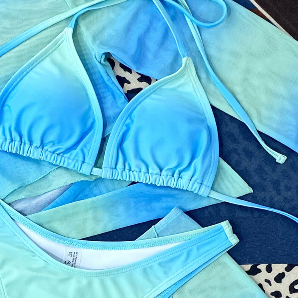 Oceanic Tie Dye High Cut Sliding Triangle Brazilian Four Piece Bikini