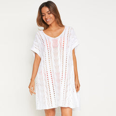 Oversized Crochet Open Knit Side Slit Brazilian Beach Mini Cover Up