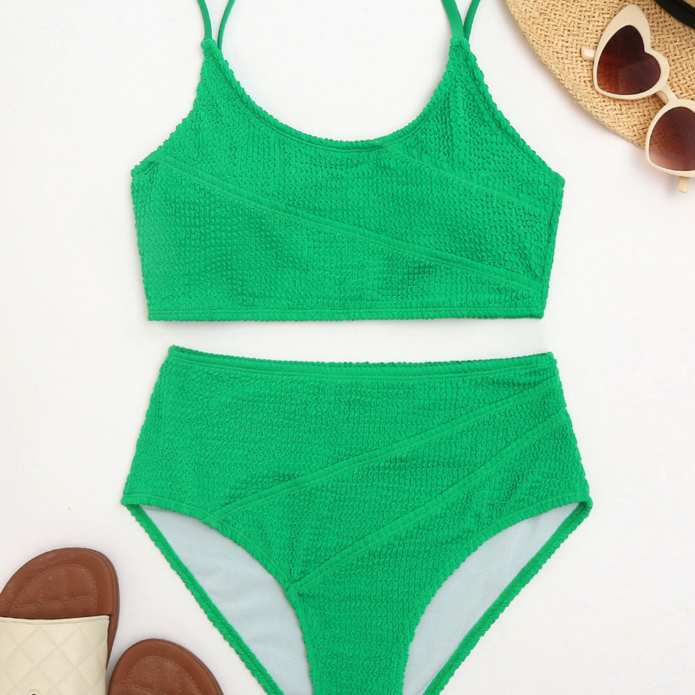 Pretty High Waist Shirred Bralette Brazilian Two Piece Bikini