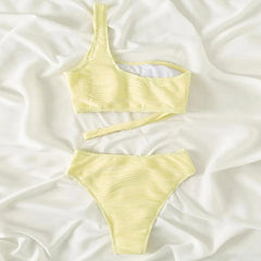 Pretty Textured O Ring One Shoulder Brazilian Two Piece Bikini