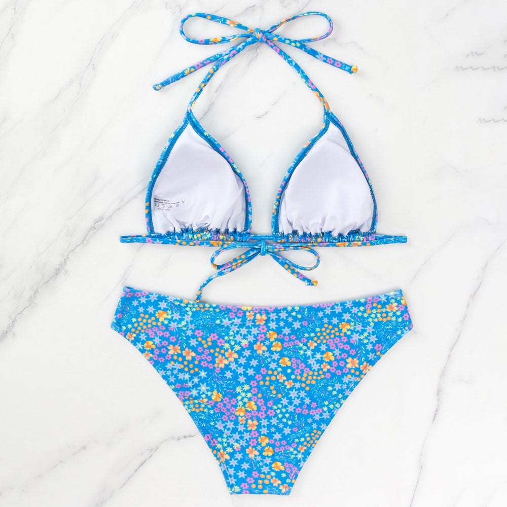 Refresh Floral Print Mid Rise Moderate Slide Triangle Brazilian Two Piece Bikini