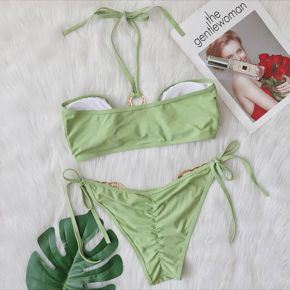 Refreshing Tie String O Ring Halter Brazilian Two Piece Bikini