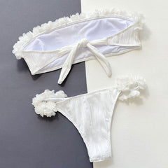 Rosette High Leg Cheeky Textured Bandeau Brazilian Two Piece Bikini