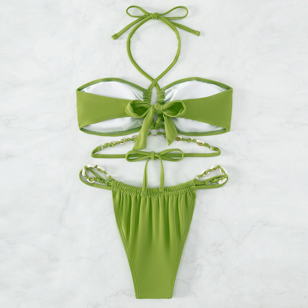 Seal Shell String Wrap Around Halter Brazilian Two Piece Bikini
