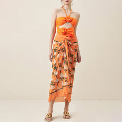 Bohemian Floral Print Tie Up High Waist High Split Maxi Cover Up Sarong