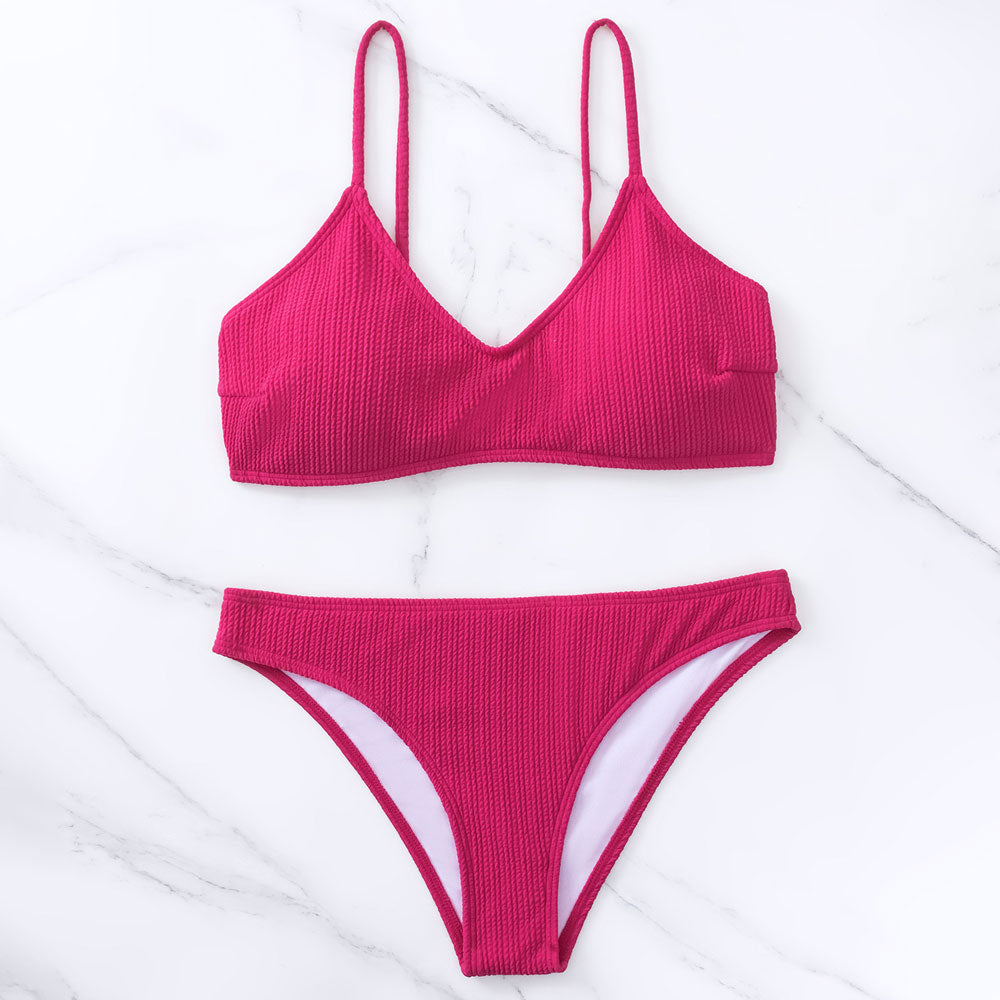 Cheeky High Leg Ribbed Bralette Brazilian Two Piece Bikini