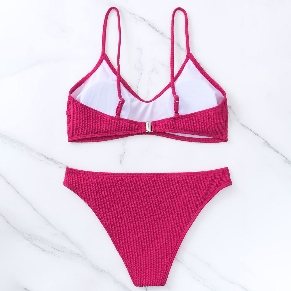 Cheeky High Leg Ribbed Bralette Brazilian Two Piece Bikini