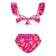 Contrast Rope Print High Waist Ruffle Underwire Brazilian Two Piece Bikini