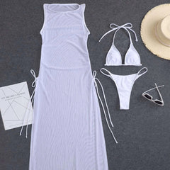 Cover Up String Thong Triangle Brazilian Three Piece Bikini