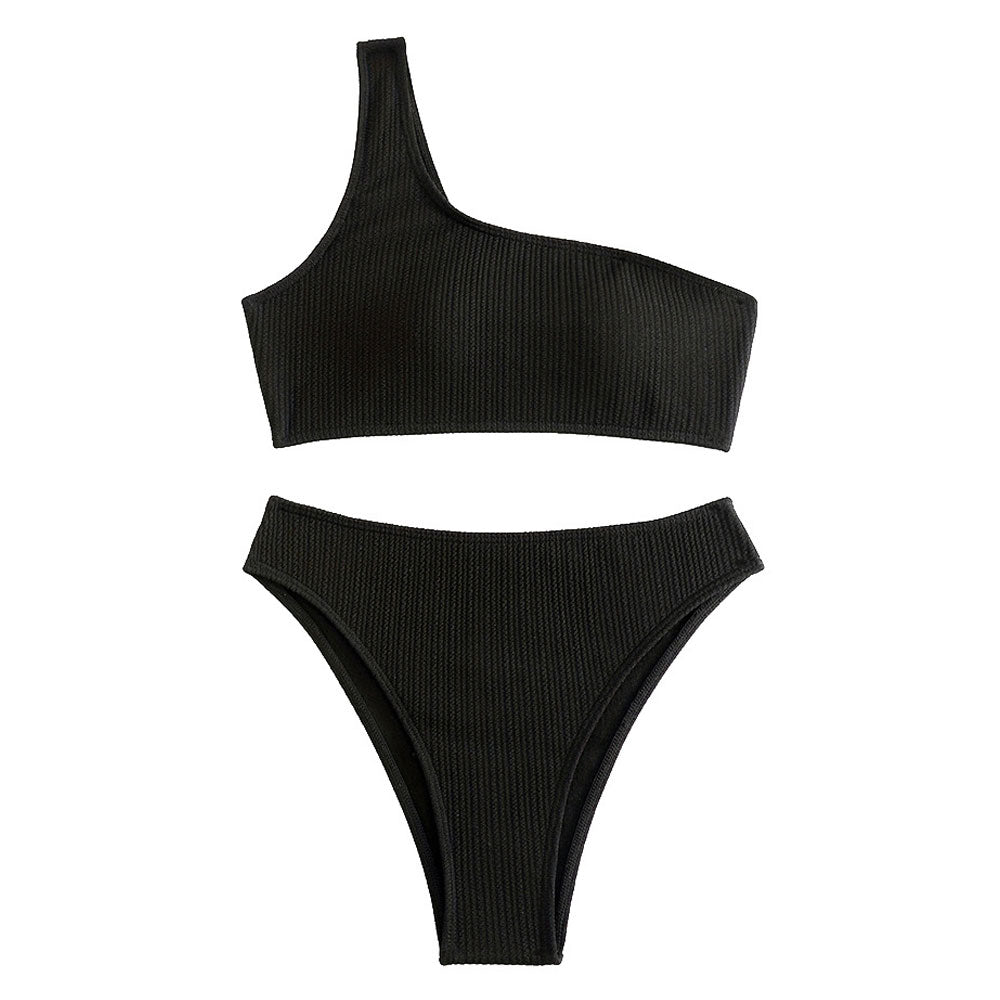 Crinkled Cheeky High Waist One shoulder Brazilian Two Piece Bikini