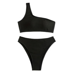 Crinkled Cheeky High Waist One shoulder Brazilian Two Piece Bikini