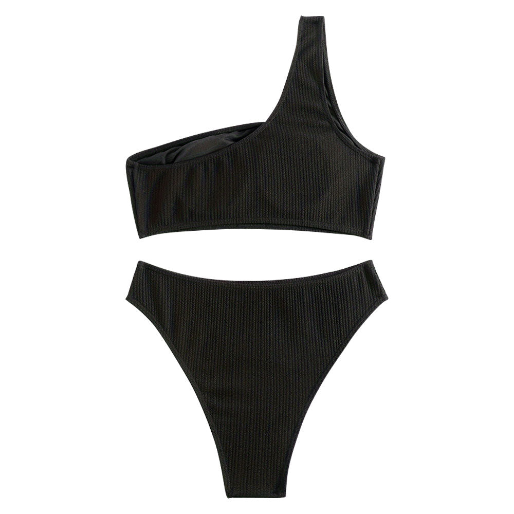 Crinkled Cheeky High Waist One shoulder Brazilian Two Piece Bikini
