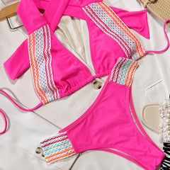 Crochet Wavy Halter Slide Triangle Brazilian Two Piece Bikini