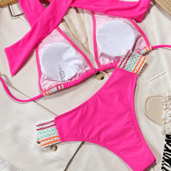 Crochet Wavy Halter Slide Triangle Brazilian Two Piece Bikini