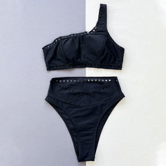 Cutout High Rise Moderate One Shoulder Brazilian Two Piece Bikini