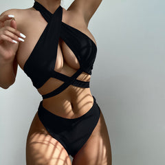 High Leg Cheeky Cutout Wrap Halter Brazilian Two Piece Bikini