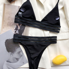 High Rise High Leg Cheeky Thong Triangle Brazilian Two Piece Bikini