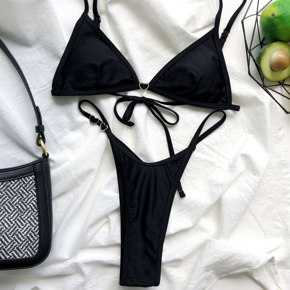 Love Trim String Cheeky Triangle Brazilian Two Piece Bikini