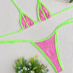 Neon Tie String Lace Slide Triangle Brazilian Two Piece Bikini