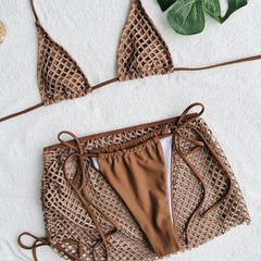 Netted Cover Up Tie String Micro Triangle Brazilian Three Piece Bikini