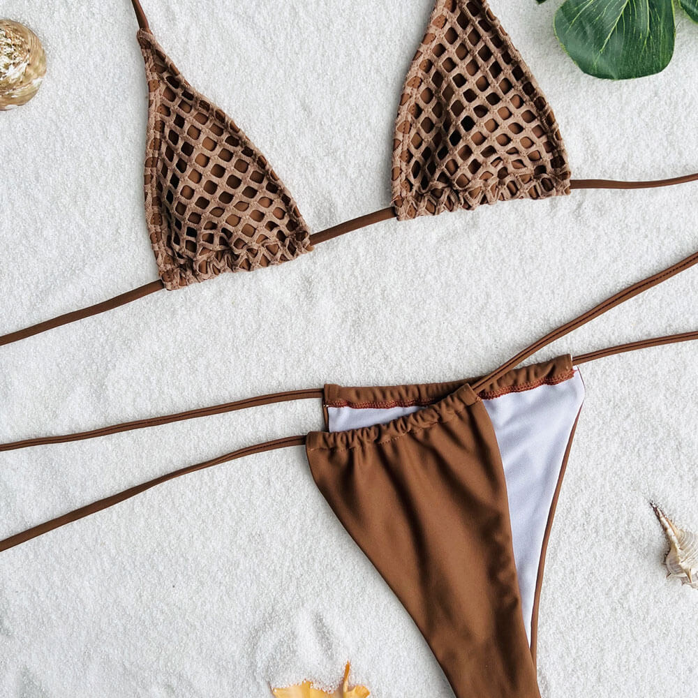 Netted Cover Up Tie String Micro Triangle Brazilian Three Piece Bikini