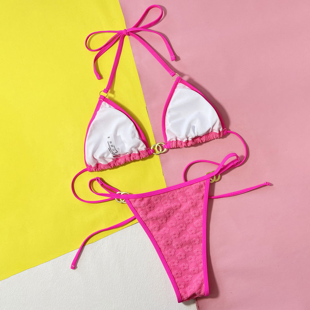 O Ring Cheeky Terry Floral Triangle Brazilian Two Piece Bikini