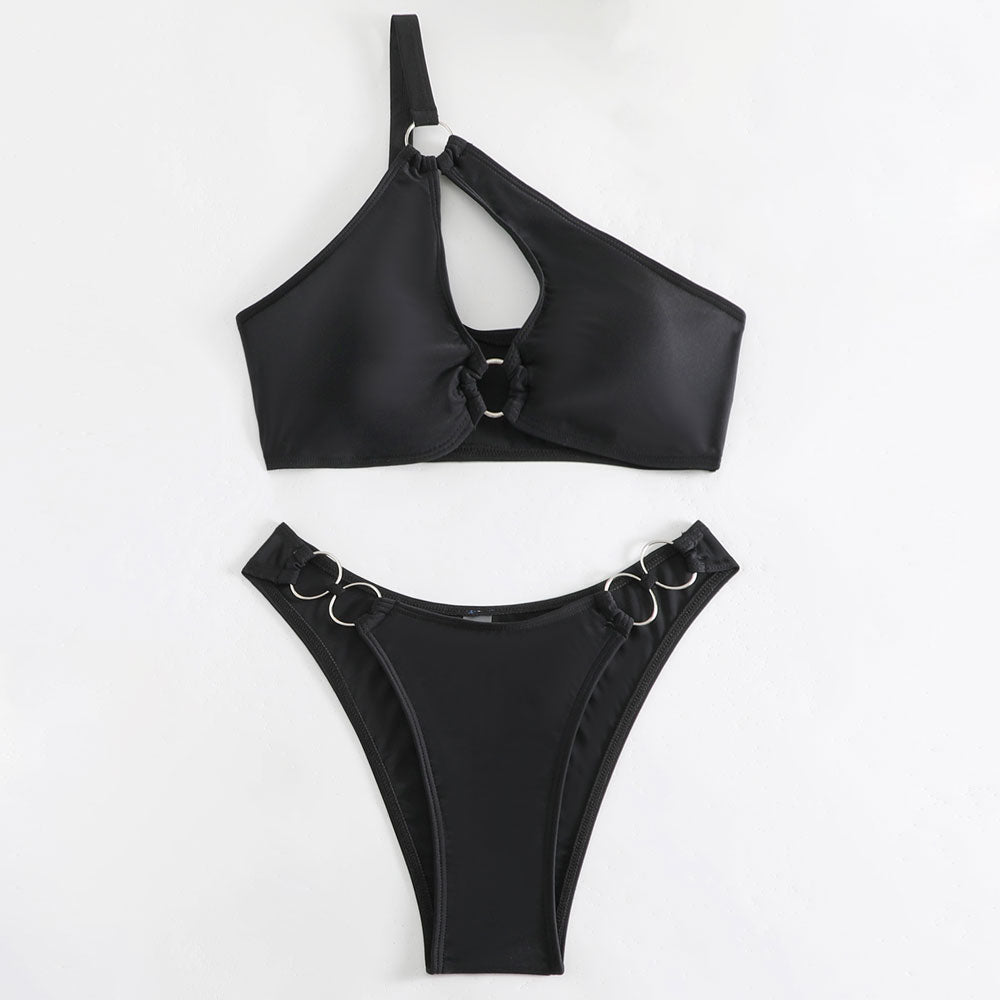 O Ring High Leg Cutout One Shoulder Brazilian Two Piece Bikini