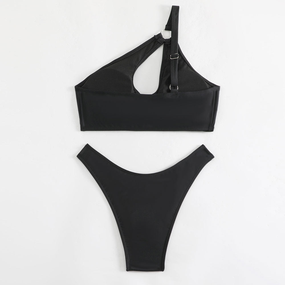 O Ring High Leg Cutout One Shoulder Brazilian Two Piece Bikini