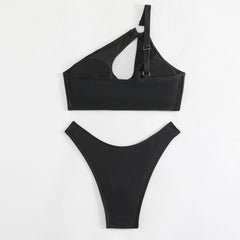 O Ring High Leg Cutout One Shoulder Brazilian Two Piece Bikini