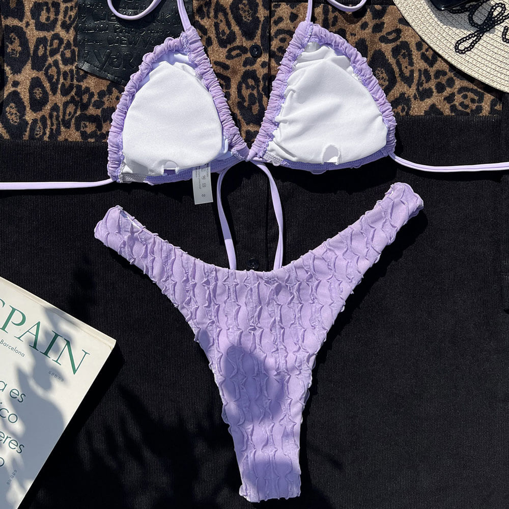 Petal Effect High Leg Wrap Tie Front Triangle Brazilian Two Piece Bikini