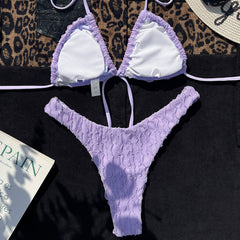 Petal Effect High Leg Wrap Tie Front Triangle Brazilian Two Piece Bikini