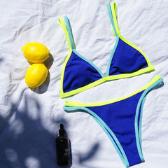 Rib Knit Neon Edge String Cheeky Triangle Brazilian Two Piece Bikini