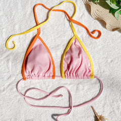 Ribbed Bicolor Tie String Cheeky Triangle Brazilian Two Piece Bikini