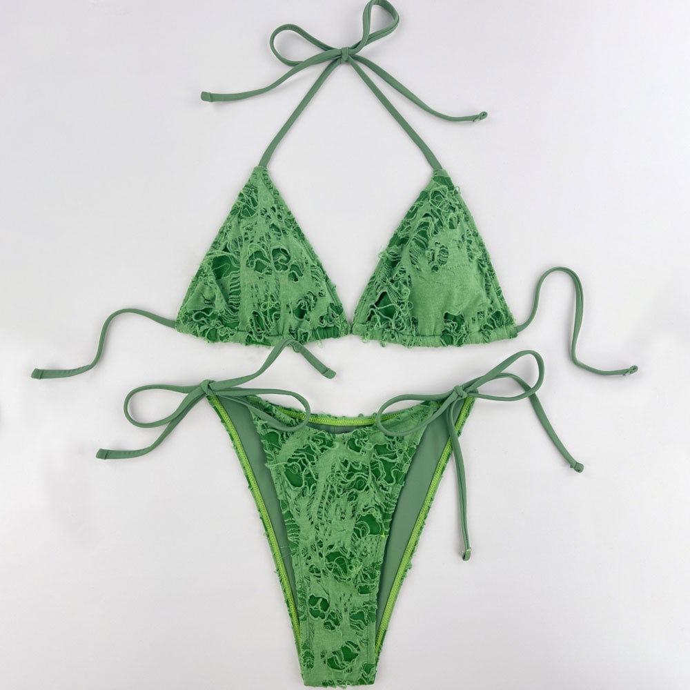 Ripped Tie String Cheeky Slide Triangle Brazilian Two Piece Bikini