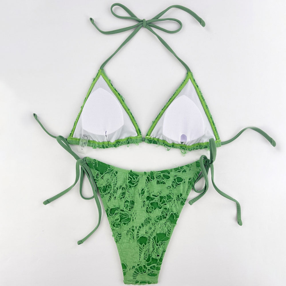Ripped Tie String Cheeky Slide Triangle Brazilian Two Piece Bikini