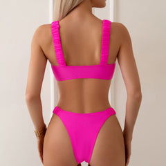Ruched High Cut Cheeky Tie Front Bralette Brazilian Two Piece Bikini