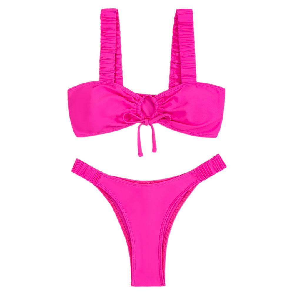 Ruched High Cut Cheeky Tie Front Bralette Brazilian Two Piece Bikini
