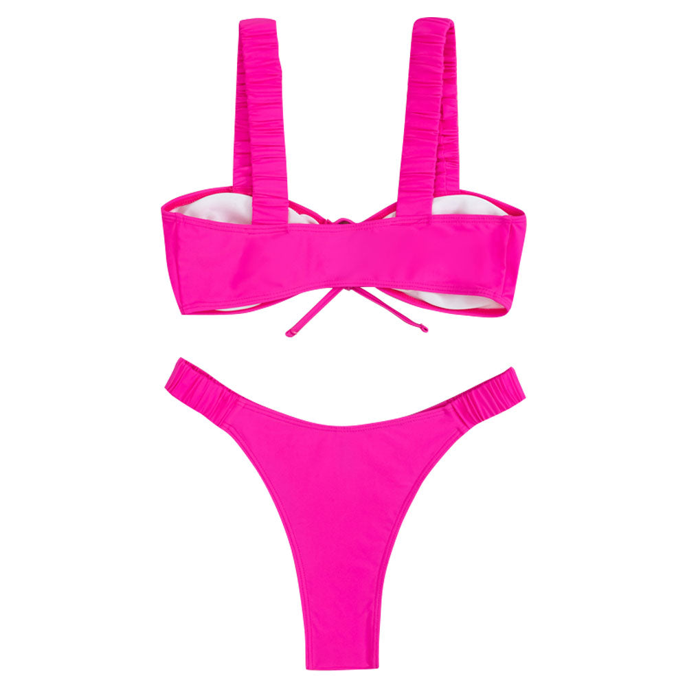Ruched High Cut Cheeky Tie Front Bralette Brazilian Two Piece Bikini