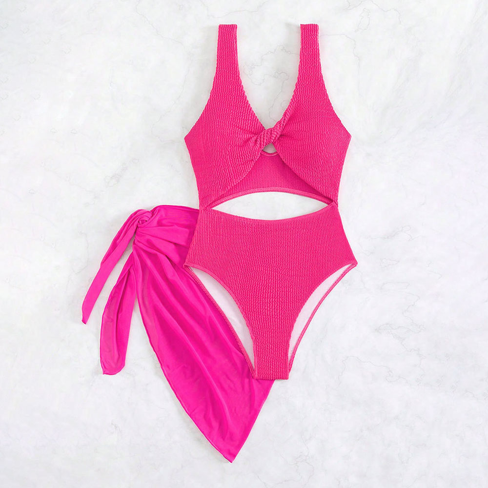 Sarong Moderate Twist Front Cutout Shirred Brazilian One Piece Swimsuit