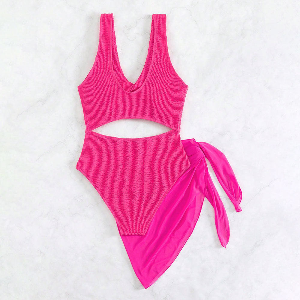 Sarong Moderate Twist Front Cutout Shirred Brazilian One Piece Swimsuit