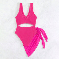 Sarong Moderate Twist Front Cutout Shirred Brazilian One Piece Swimsuit