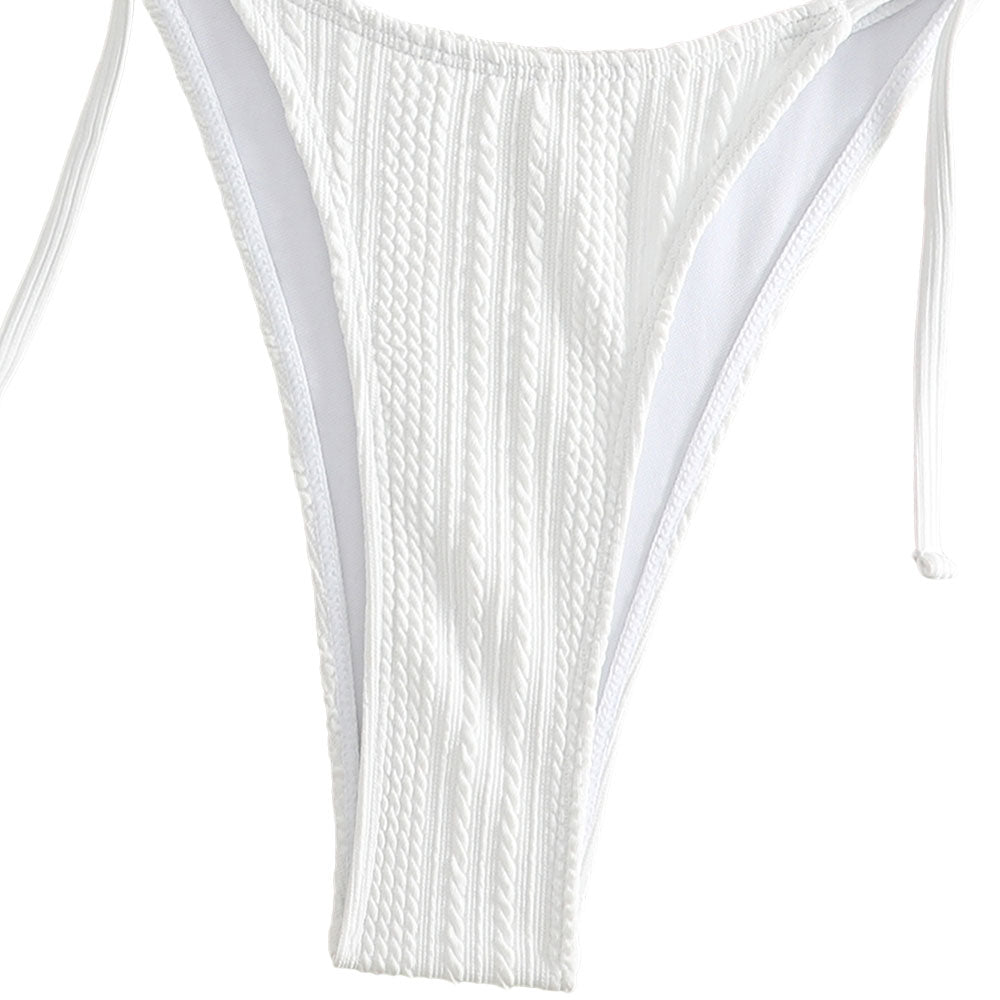 Solid Tie String Cheeky Textured Halter Brazilian Two Piece Bikini