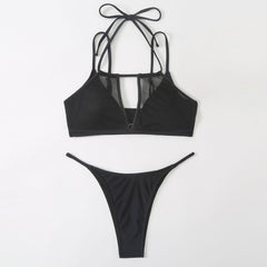 String Cheeky Cutout Mesh Layered Brazilian Two Piece Bikini