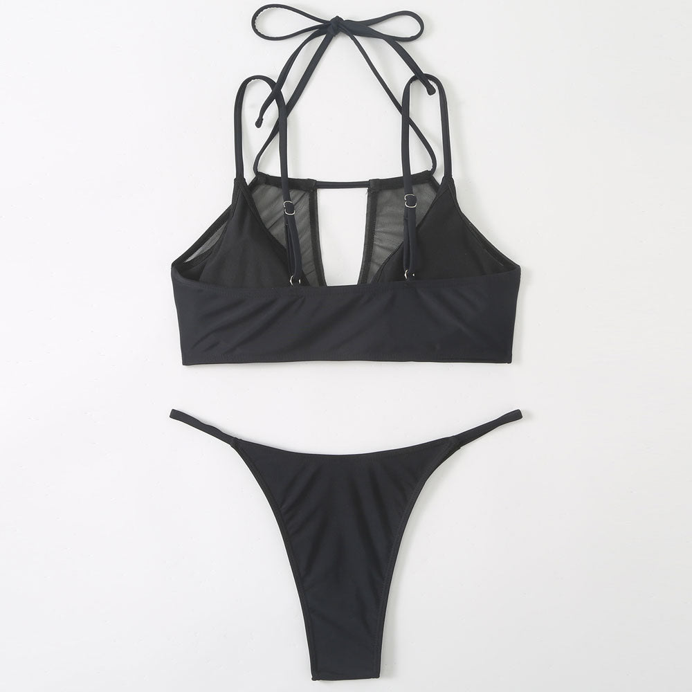 String Cheeky Cutout Mesh Layered Brazilian Two Piece Bikini