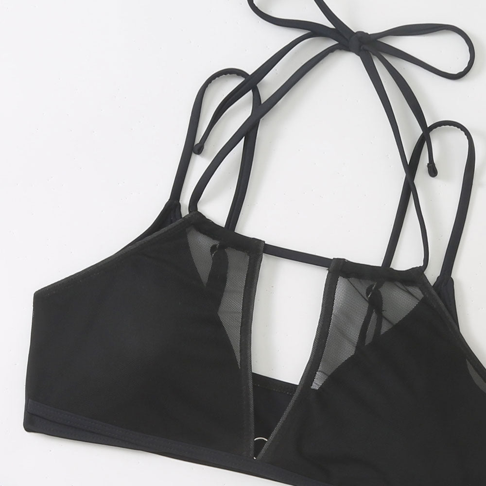 String Cheeky Cutout Mesh Layered Brazilian Two Piece Bikini