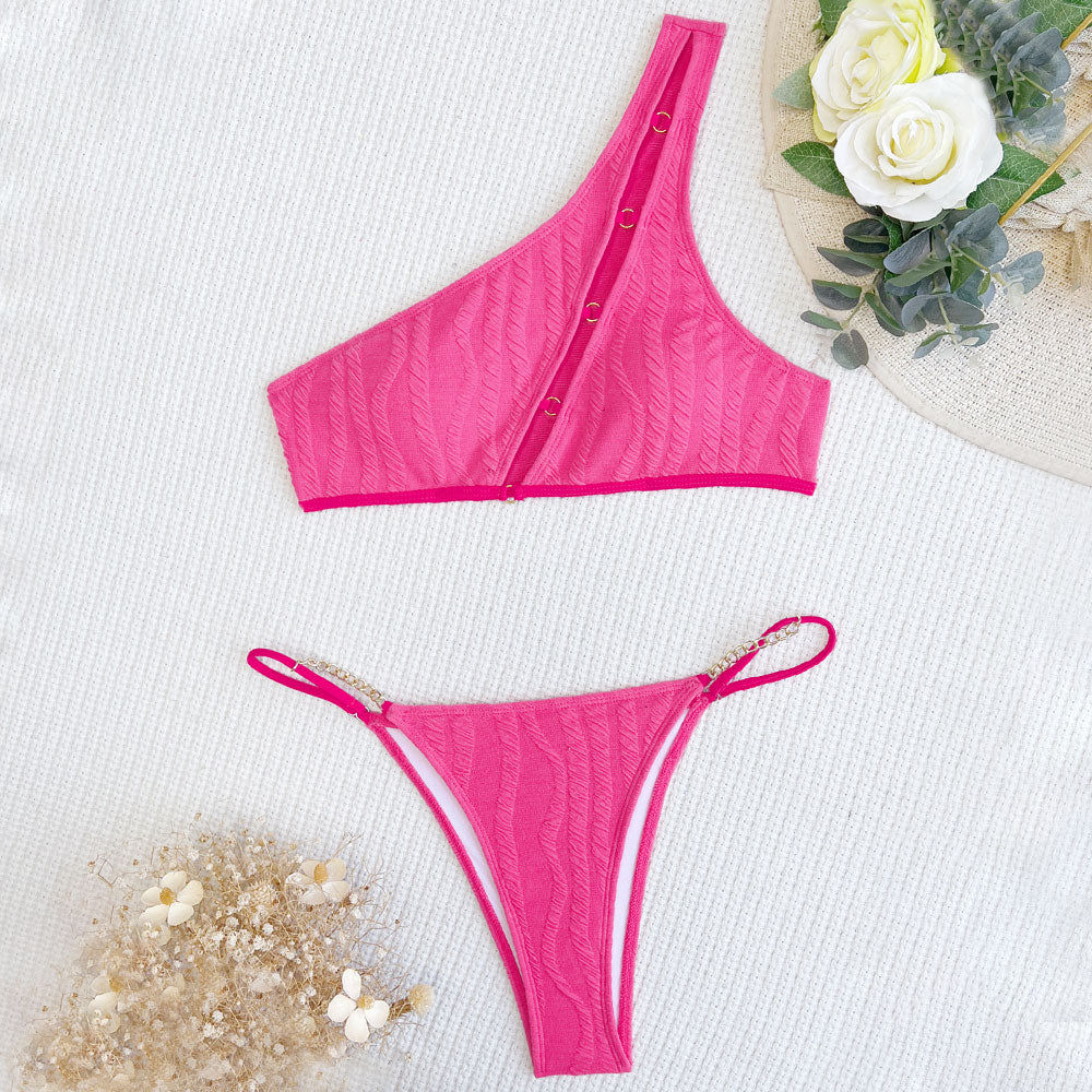 String Cheeky One Shoulder Cut Out Brazilian Two Piece Bikini