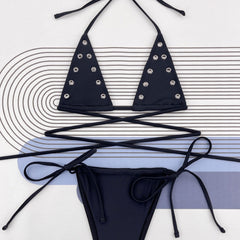 Studded Tie String Cheeky Thong Micro Triangle Brazilian Two Piece Bikini