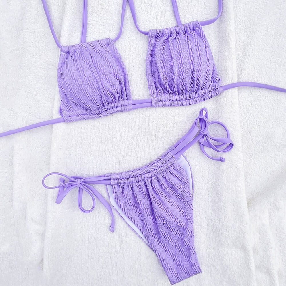 Tie String Cheeky Shirred Slide Triangle Brazilian Two Piece Bikini