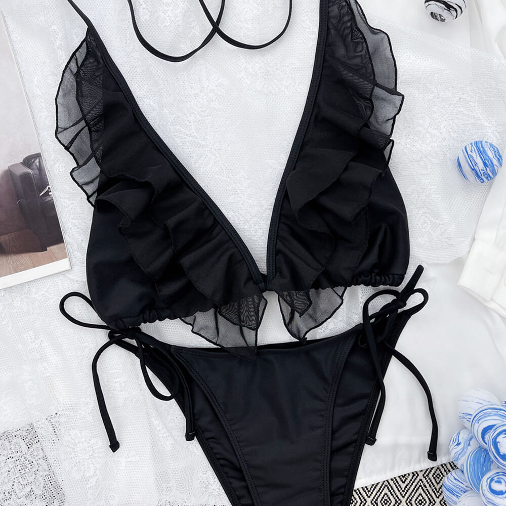 Tie String Ruffle Slide Triangle Brazilian Two Piece Bikini