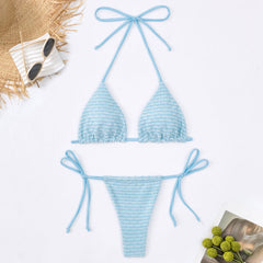 Shimmer Embroidered String Thong Triangle Brazilian Two Piece Bikini
